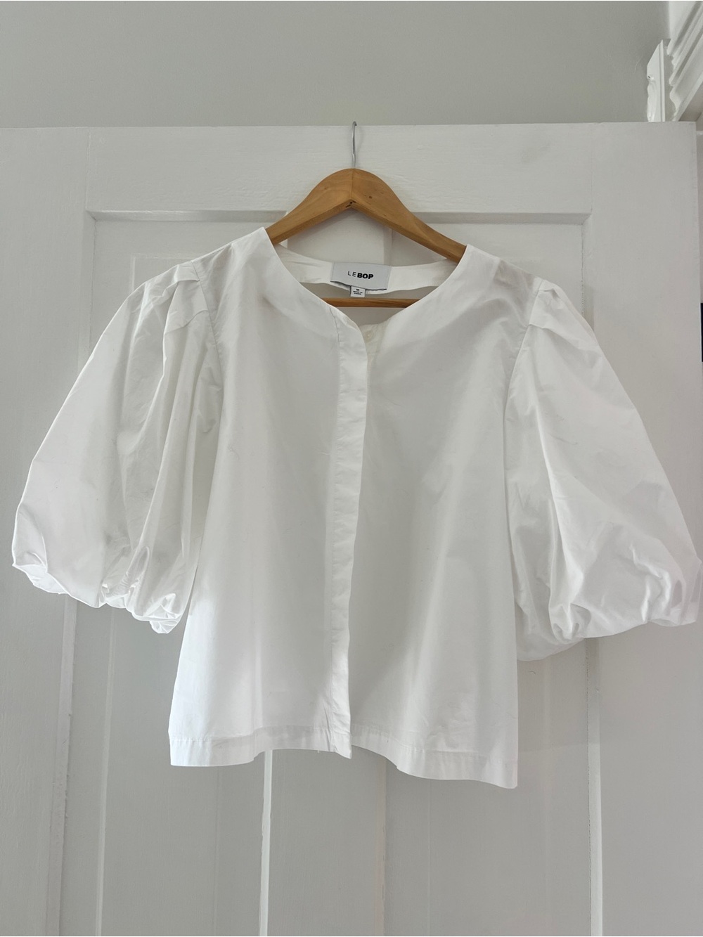 White Puff Sleeve Button-Front Blouse